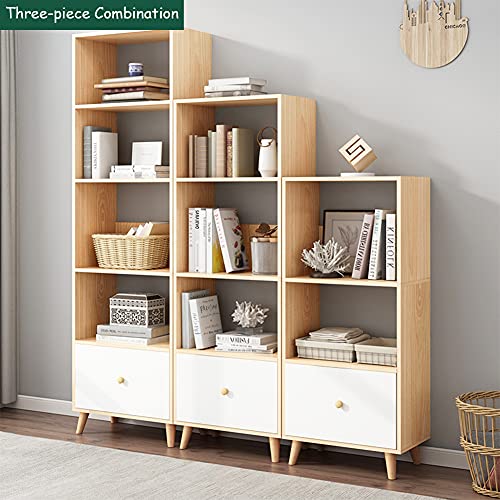 Iotxy 3-Tier Open Shelves Bookcase - 47 Inches Height Modern Floor Standing Cubes Wooden Low Bookshelf With Storage Drawer And Legs, Oak #TOP5