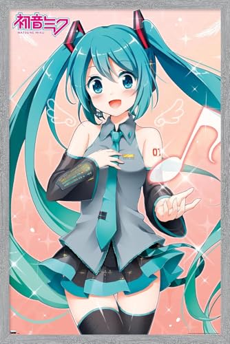 Trends International Hatsune Miku - Music Note Wall Poster, 22.4L x 14.7W, Gray Framed Version