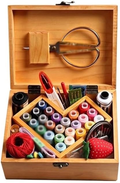 LWECMGSA Needle Thread Box Set Wooden Household Sewing Tools Bag Portable