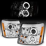 AKKON - [Factory HID Type] For 2003-2006 Cadillac Escalade ESV EXT Chrome Clear Halo DRL Daylight LED Strip Projector Headlights