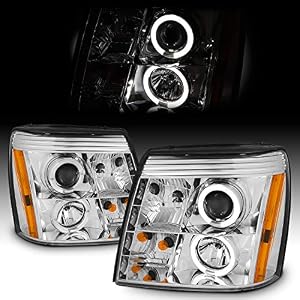 AKKON - [Factory HID Type] For 2003-2006 Cadillac Escalade ESV EXT Chrome Clear Halo DRL Daylight LED Strip Projector Headlights