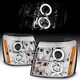 AKKON - [Factory HID Type For 2003-2006 Cadillac Escalade ESV EXT Chrome Clear Halo DRL Daylight LED Strip Projector Headlights