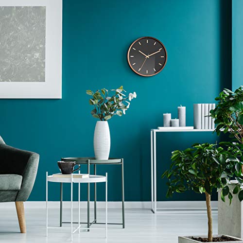 Driini Modern Rose Gold Analog Wall Clock (12 Inch) - Aluminum Frame And Hands - Minimalist Tick Marks On Black Face - Contemporary Decor For Office, Living Room, Kitchen, Or Bathroom #TOP4