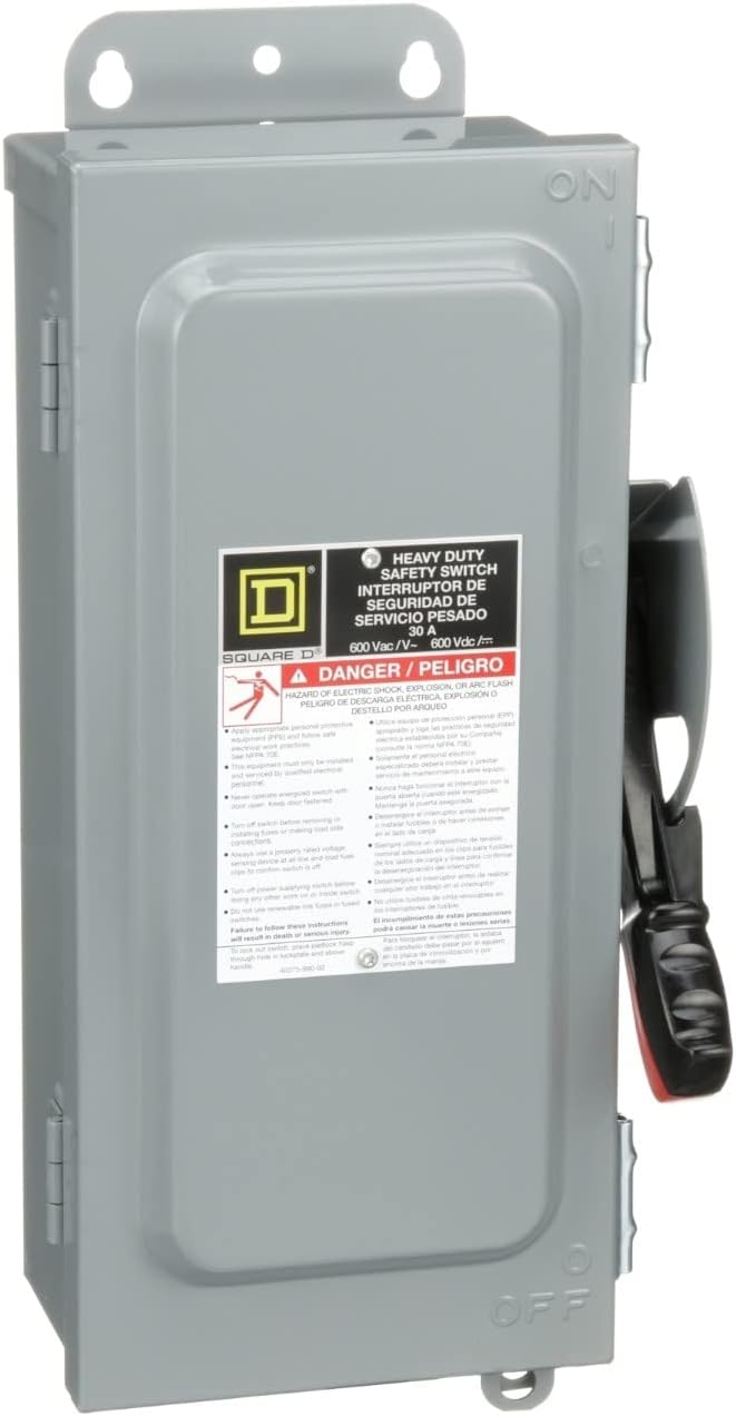 Square D by Schneider Electric Square D - HU361AWK Heavy Duty Safety Switch, Steel, Non-Fusible, 30-Amp, 600V, 3-Pole, NEMA 12
