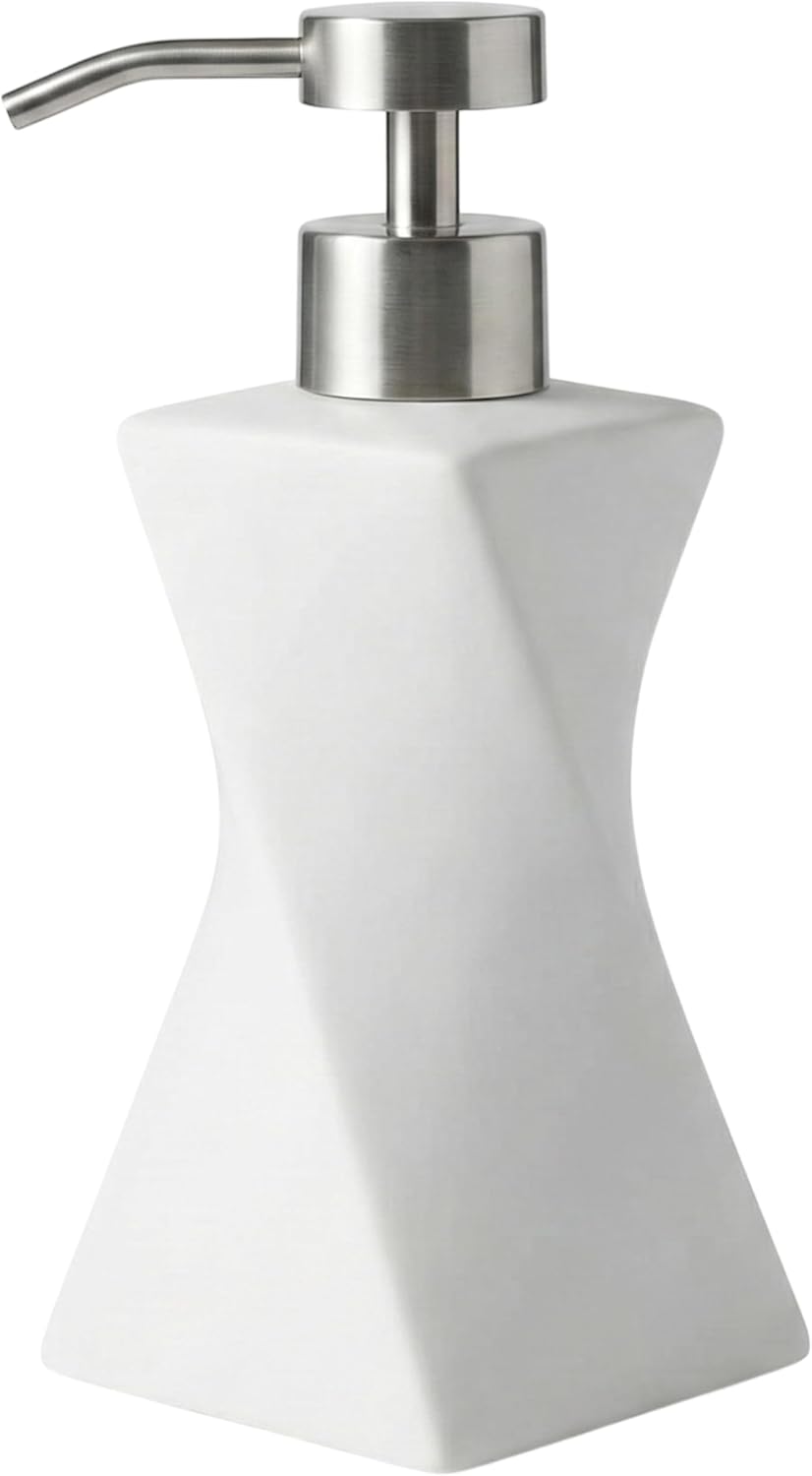 2 Pack Modern White & Black Hand Soap Dispenser Set for Bathroom Countertop, Dish Soap Dispenser for Kitchen, Contemporary Art Style, Rust Proof, 8.5oz