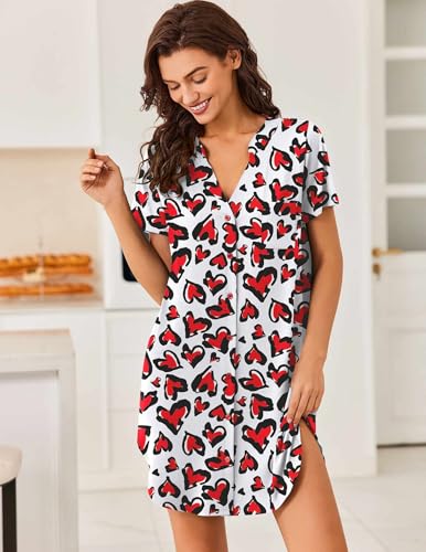 Image of Ekouaer Women V Neck Button Down Nightgown