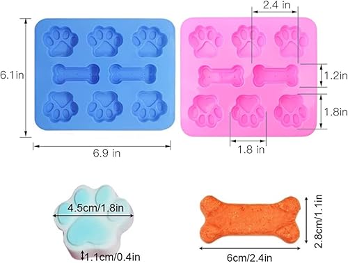 Miniatura 2 de Paquete de 2 moldes de silicona de grado alimenticio, moldes para patas y huesos, moldes de golosinas para perros congelados para hornear cubitos de