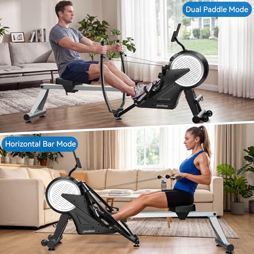 Image of pooboo Rowing Machines for Home, Dual Wind & Magnetic Resistance, Foldable Row Machine 400 LB Weight Capacity, 14 Levels Resistance Quiet Rowers for at Home Exercise, App Supported