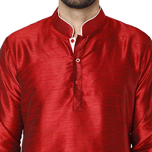 Image of Men's Art Silk Woven Design Long Kurta Mandarin Collar Straight Shirt