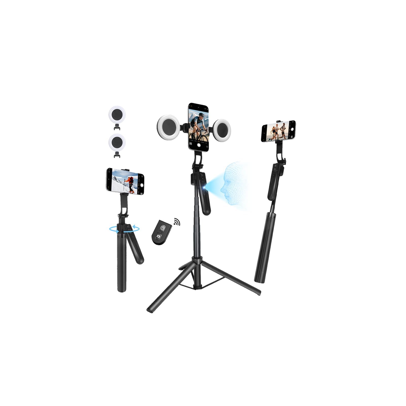Perche à selfie trépied avec anneau lumineux, télécommande Bluetooth, support de téléphone pour photographie, vlogging, diffusion en direct