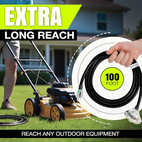 100ft Outdoor/Indoor Extension Cord 3-Outlet 12/3 Gauge Extra Heavy Duty 3 Prong SJTW, Waterproof, Flexible Cold-Resistant Long Power Cord,15A 125V 1875W, Black by LifeSupplyUSA by LifeSupplyUSA - Image 6