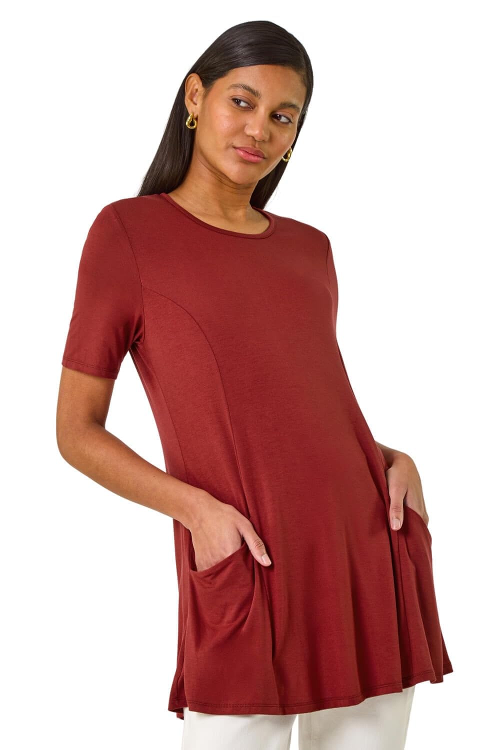 Roman Women's Rust Pocket Detail Tunic Top Size 12