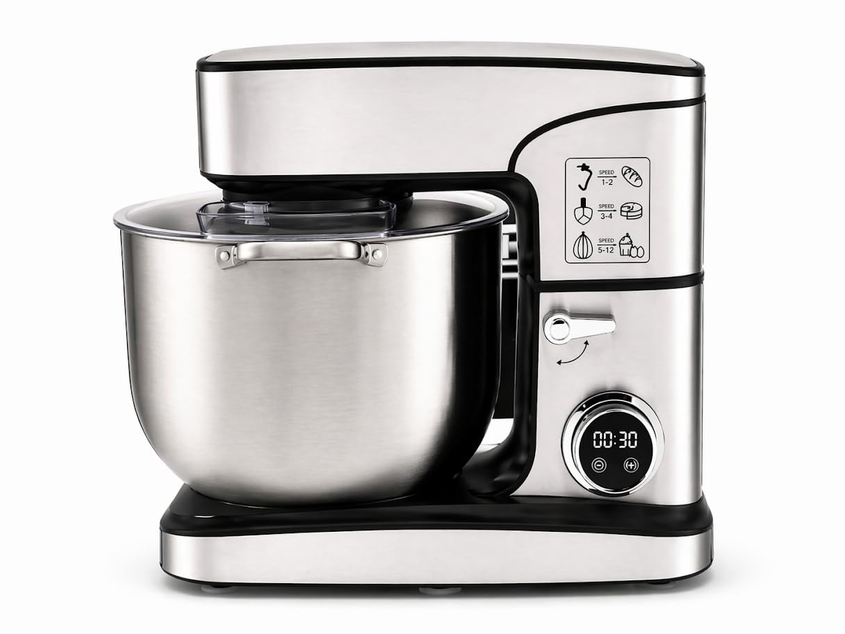 Batidora Amasadora Profesional 2800W, 16L, Robot de Cocina Multifunción con Bol de Acero Inoxidable, 6 Velocidades, Pantalla Digital, Accesorios para Amasar, Mezclar y Batir
