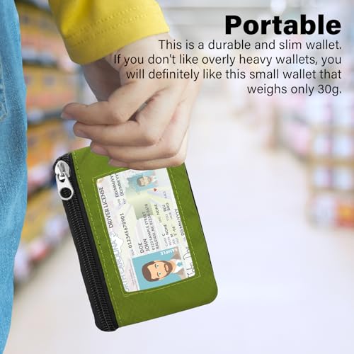 Image of Minimalist RFID Wallet with Lanyard, Multi-functional ID Case with 2 Zipper Pockets and Key Chain for Men and Women, Tactical Badge Pouch Cards Holder, Coin Purse for Travel Sports - Grass Green