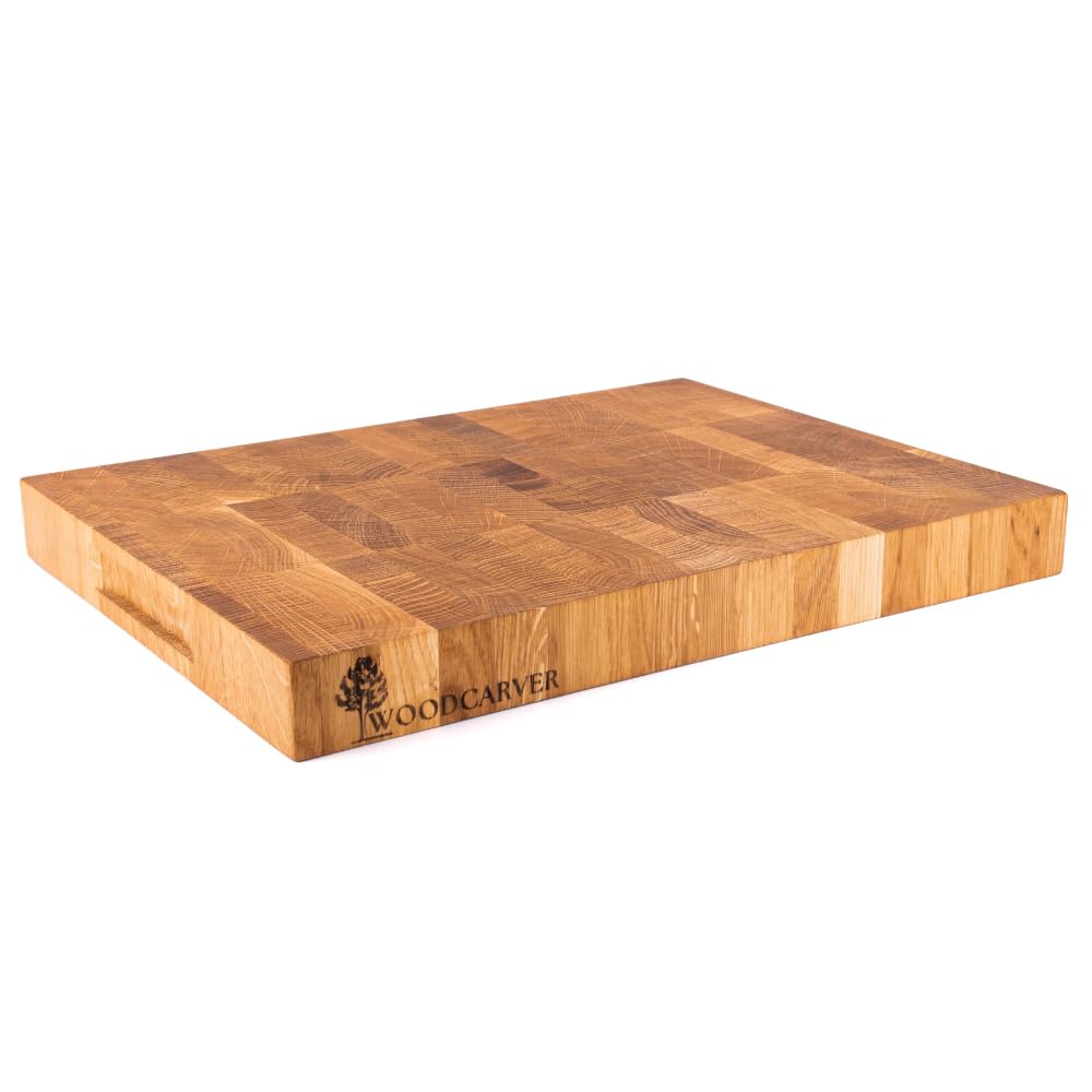Woodcarver Endgrain Schneidebrett Eiche 40x30x4 cm – Massives Küchenbrett aus Holz – Messerfreundlich & Selbstheilend – Handgefertigt & Geölt – Vielseitig & Langlebig