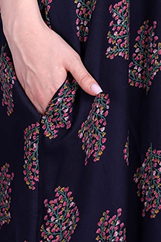 Image of Women's Alpine Botanical Leaves Print Maxi Nightgown with Pocket