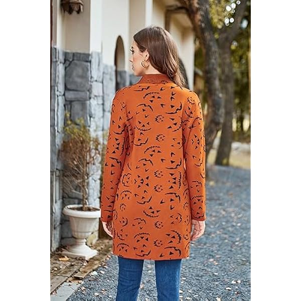 GRACE KARIN Cárdigan de Halloween de manga larga para mujer, abrigo de punto abierto, cárdigan elástico con bolsillos, disfraz festivo de Halloween