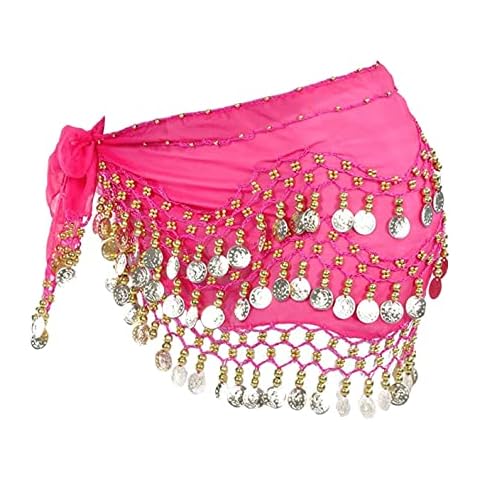 Morices Belly Dance Hip Scarf, Belly Dancing Skirt Hip Scarves with Dangling Gold Coins for Performance Costume Belly Dance Yoga Class Cover