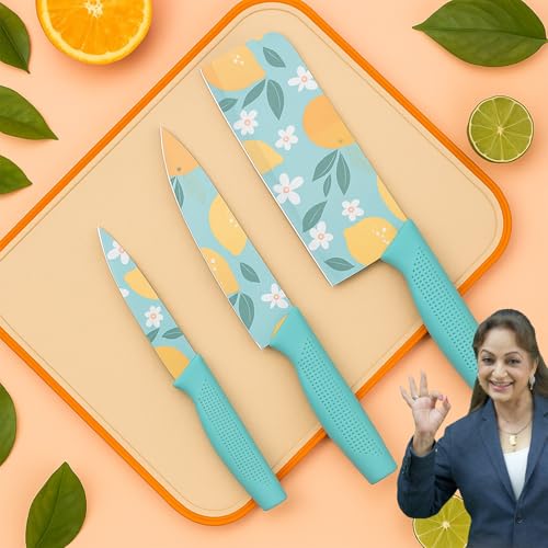 PANCA Knife Set of 3 Stainless Steel Knives for Kitchen| Sharp Edge Cutting Chef Knifes for Chopping Vegetables, Fruits, Multipurpose Knife, Kitchen Tools(Set of 3) (Blue Printed)
