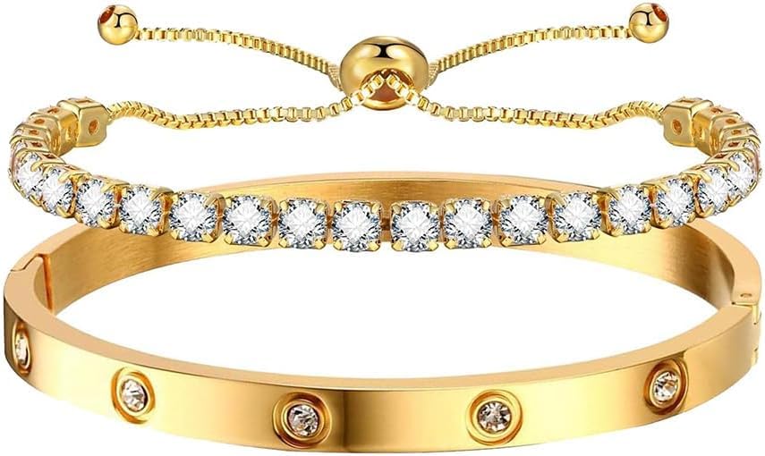 TOFBS Pulsera Tenis Cristal Circonita Brillante Brazalete Elegante Ajustable Joya Femenina Lujo Acero Inoxidable