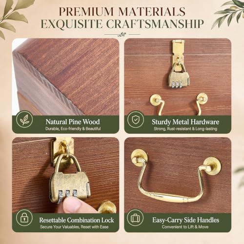 Image of Novabright 2 Pack Wooden Storage Trunks, Lockable Keepsake Chests