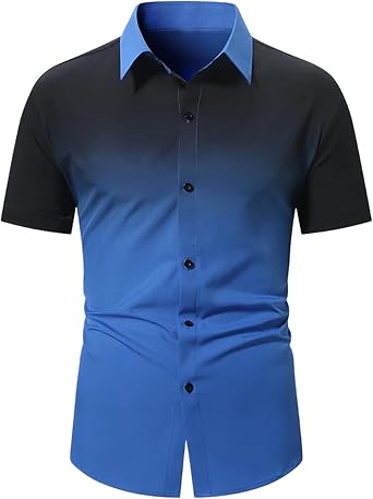 Mens Casual Gradient Printed Short Sleeve Button Up Shirts Comfortable Street Style Lapel Short Sleeved Shirt