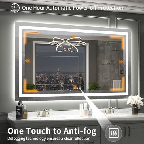 SHUAFA LED Mirror for Bathroom, 57x36 Inch Backlit + Front Lighted Bathroom Vanity Mirror with Lights for Wall, Double Light Strips, 3 Colors, Shatter-Proof, Anti-Fog and Brightness Memory by SHUAFA - Image 6