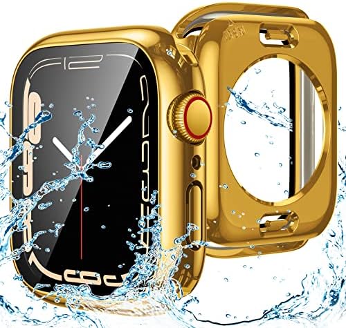 Goton 2 in 1 Waterproof Case for Apple Watch Series 8 & Series 7 45mm Screen Protector, 360 Protective Glass Face Cover Hard PC Bumper + Back Frame for iWatch 8/7 Accessories 45 mm, Black