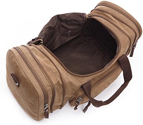 FUNSEED Travel Bag for Men Women, Large Capacity Expandable Handheld Crossbody Canvas luggage Bag for Outdoor Travel (Khaki)