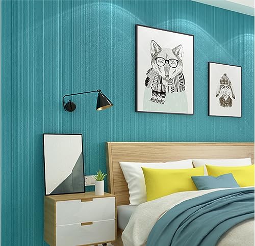 Papier peint intissé bleu paon 0,53x9,5m avec motif 3D moderne facile à poser