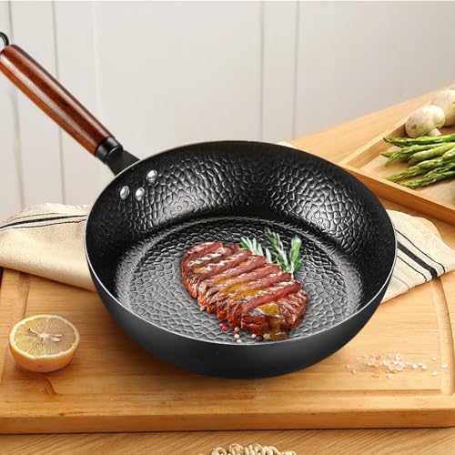Non Stick Skillets, Cast Iron Pan with Lid, 2.76 inches Handmade Hammered Cooking Skillet, Versatile Kitchen Cookware for Dining, Breakfast, Outdoor Camping and Apartment – Image 3