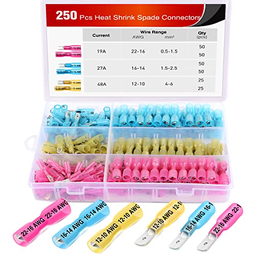 Nilight 250PCS Male Female Fully Insulated Heat Shrink Spade Terminal