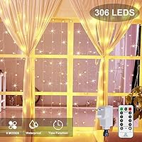Ollny Curtain Fairy Lights Plug in 306 LEDs 3m x 3m, Warm White Christmas String Lights with 8 Modes Remote Control Mains Powered for Indoor Outdoor Wedding Xmas Bedroom Party Decorations