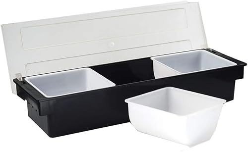 Miniatura 7 de FEOOWV Organizador de condimentos de frutas y verduras con tapa, bandeja dispensadora de plástico de 3 compartimentos para catering salsas, servir