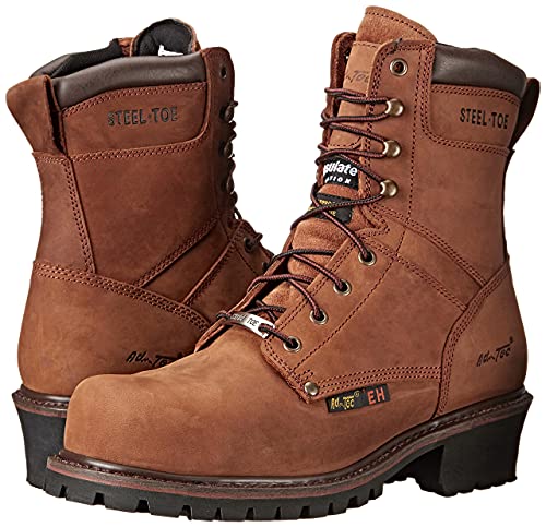 Ad Tec Men's 9" Certified Super Logger Work Boots Waterproof Crazy Horse Leather, Brown - Broad Steel Toe, Electrical Hazard Sole by Ad Tec - Used condition - Image 6