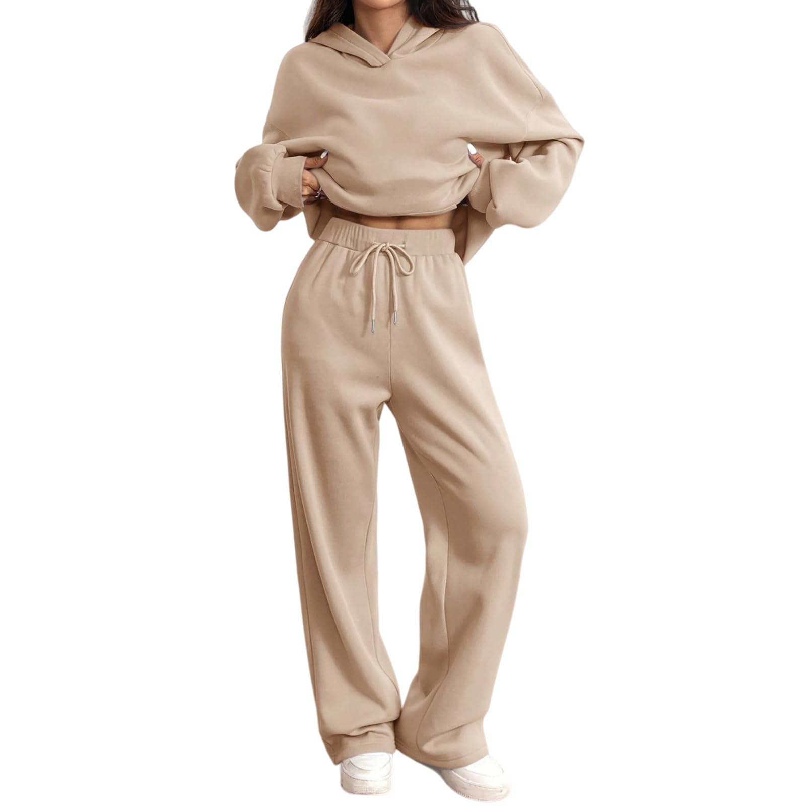 Conjunto deportivo de 2 piezas para mujer, diseño de otoño e invierno, sudadera con capucha de gran tamaño, pantalones deportivos de pierna ancha, casual, conjunto de chándal a juego