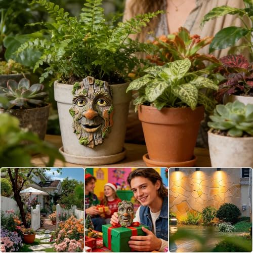 Statue de visage d'arbre en résine haute densité pour accent décoratif extérieur durable - 6