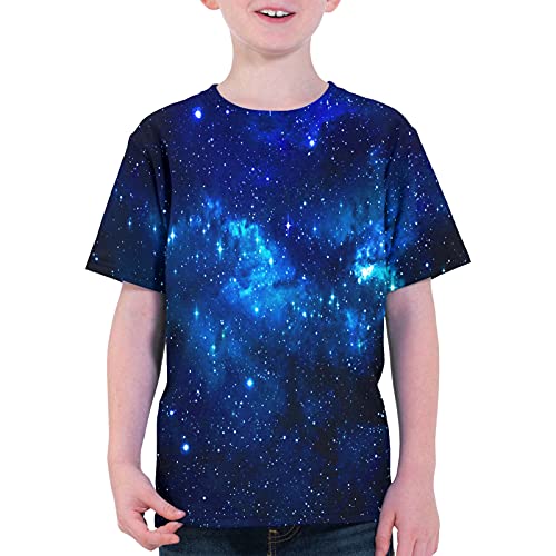 Asylvain Galaxy Shirt For Boys Blue Space Graphic Tees Kids 3D Novelty Short Sleeve Boys Girls Cool Shirts Size 11-13 #TOP2