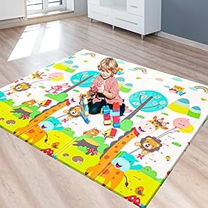 KIDOOLA Omkeerbare grote babyspeelmat, opvouwbare dikke kruipmat voor kinderen, peuters en baby’s, zacht speeltapijt…