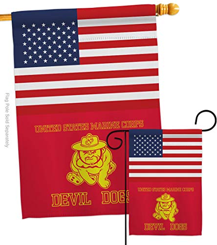 US Marine Bull Dogs Garden House Flag - Set Armed Forces Corps USMC Semper Fi United State American Military Veteran Retire Official - Banner Small Yard Gift Double-Sided Made in USA 28 X 40