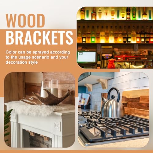Image of Vercraft 2 Pcs Wood Corbels Wooden Shelf Brackets, Unfinished Paintable Bracket with Hanging Hook for Doorway Countertop Kitchen Cabinet Book Shelves, Rubber Wood (5 1 /2 x 6 1 /2 x 3.5 Inches)