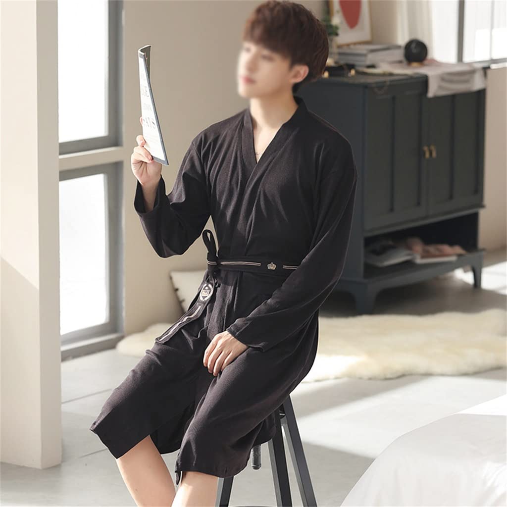 Kimono Nightgown Men Cotton Bathrobes Pajamas Bathrobes Soft Dressing Gown Sleepwear for Home Hotel Washcloth(XL code)