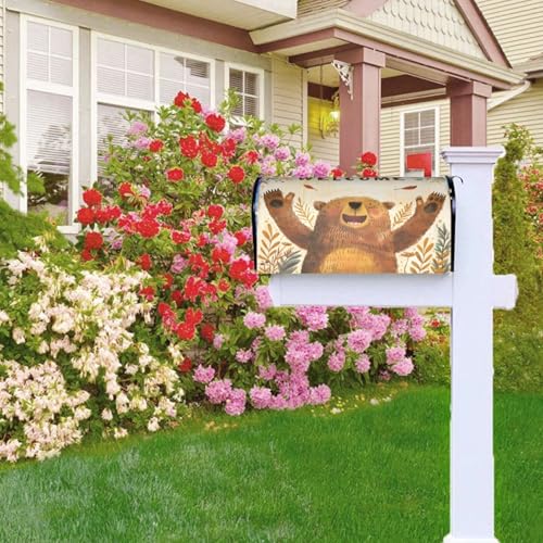Image of Dujiea Brown Bear Mailbox Wrap - Waterproof Magnetic Post Box Cover, Standard Size 21 inchX 18 inch Garden Yard Home Decor