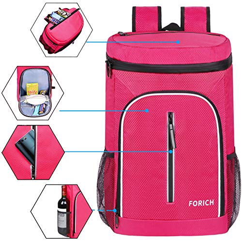 Image of FORICH Soft Cooler Backpack, 30L Capacity, Rose Red, Polyester, Suitable for Outdoor Activities