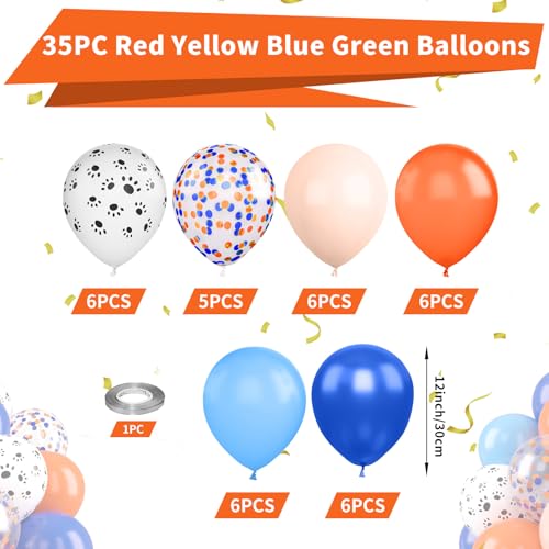 Image of Blue and Orange Balloons, Dog Paw Print Balloons 12 inch Light Blue Balloon Macaron Orange Confetti Balloon for Puppy Paw Boys Kid Theme Birthday Baby Shower Party Decorations
