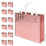 LadyRosian Rose Gold Gift Non-woven Bags,Set of 12 Pcs Bridesmaid Bags, Glossy Glitter Durable Reusable Grocery Bag Tote Bag Handles Bag for Party, Wedding, Shopping