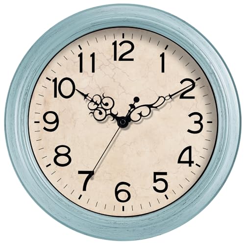 Image of KECYET Wall Clock, Vintage, 12 Inch Kitchen Wall Clocks Battery Operated Non Ticking, Silent Retro Teal Clock Decorative for Living Room, Bathroom, Office, Home, Farmhouse