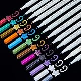 YUANCHENG Metallic Marker Pens, Set of 12 Colors Fine Point Metallic Marker Pens for Black Paper, Rock Painting, Easter Egg, Halloween Pumpkin, Card Making, Ceramics, DIY Photo Album
