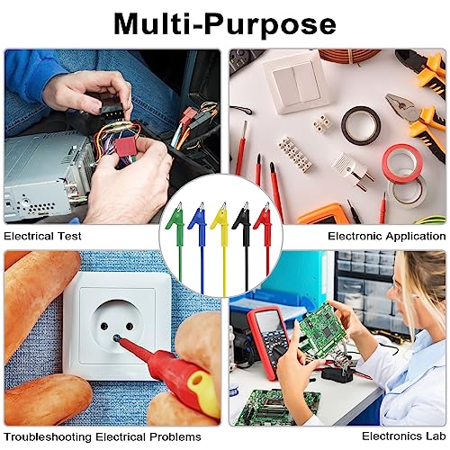 Sumnacon 5 Pcs Dual Ended Crocodile Alligator Clips, 15A Test Lead Wire Cable With Insulators Clips, 5 Colors 3.3 Ft/1M Test Flexible Cable With Protective Jack Copper Clamps For Electrical Testing #TOP6