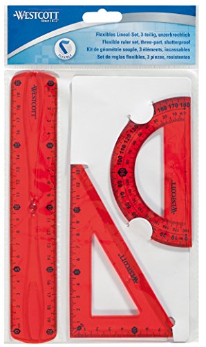 Westcott E-10301 00 Flexibles Lineal Set, 3-teilig, Kunststoff 3-farbig sortiert